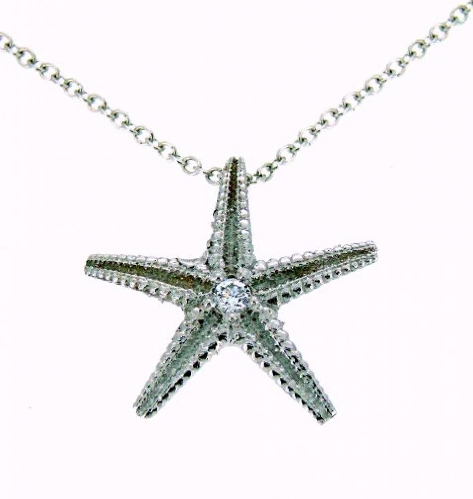Ciondolo stella marina con catena  in oro bianco 750%° e brillante ct. 0.06